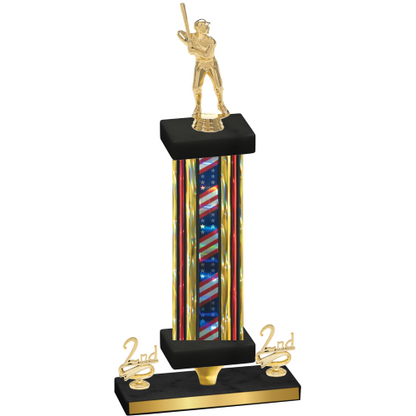 Premium Single Flag USA Second Place Baseball Trophy