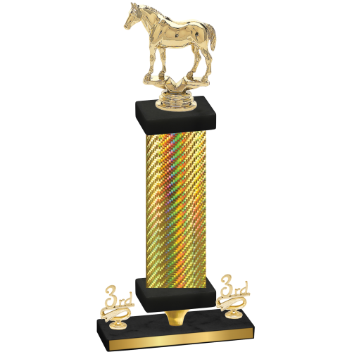 Premium Single Gold Carbon Fiber Third Place Horses Trophy