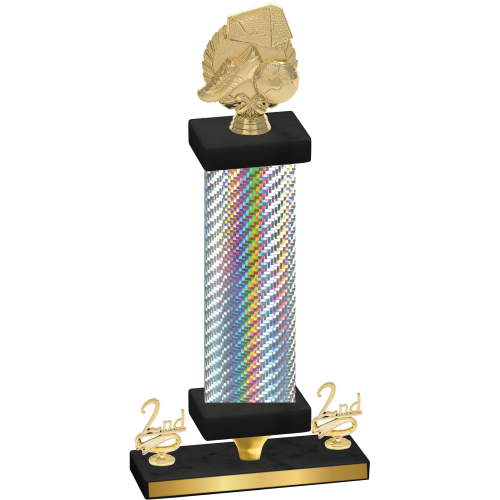 Premium Single Silver Carbon Fiber Second Place Soccer Trophy