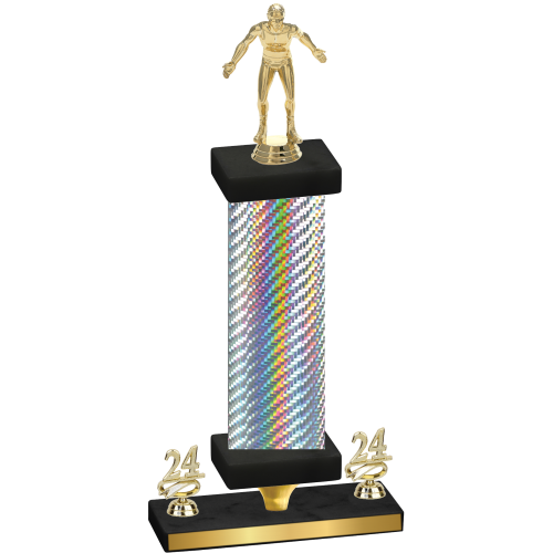 Premium Single Silver Carbon Fiber Year Wrestling Trophy