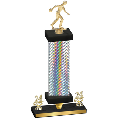 Premium Single Silver Carbon Fiber Year Bowling Trophy