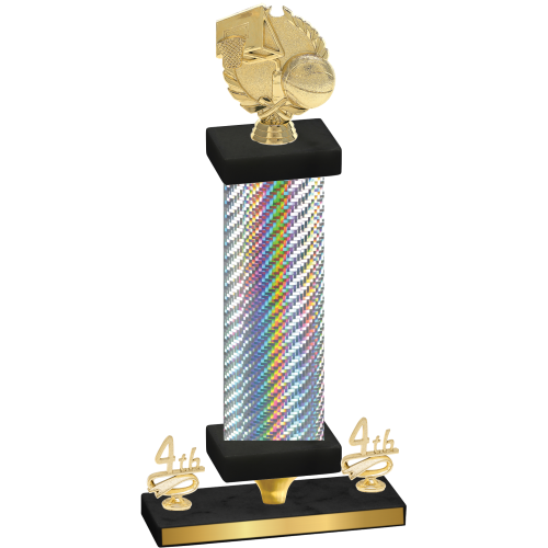 Premium Single Silver Carbon Fiber Fourth Place Basketball Trophy