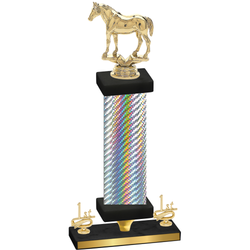 Premium Single Silver Carbon Fiber First Place Horses Trophy