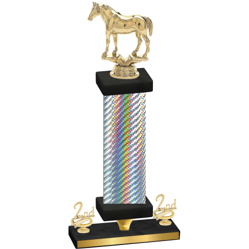 Premium Single Silver Carbon Fiber Second Place Horses Trophy