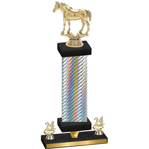 Premium Single Silver Carbon Fiber Year Horses Trophy