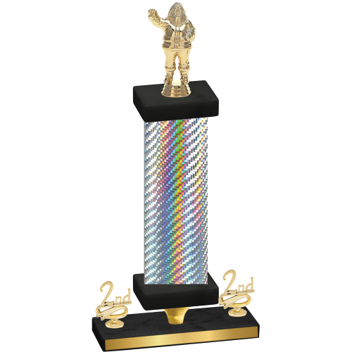 Premium Single Silver Carbon Fiber Second Place Holiday Trophy