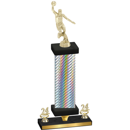 Premium Single Silver Carbon Fiber Year Basketball Trophy