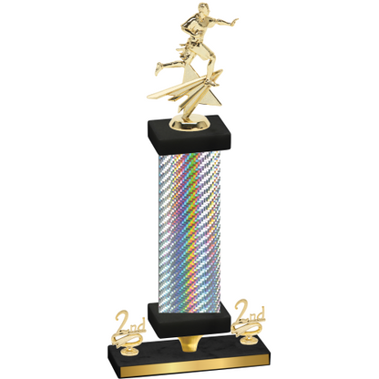 Premium Single Silver Carbon Fiber Second Place Flag Football Trophy