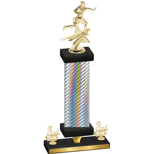 Premium Single Silver Carbon Fiber Third Place Flag Football Trophy