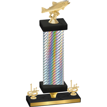 Premium Single Silver Carbon Fiber First Place Fishing Trophy