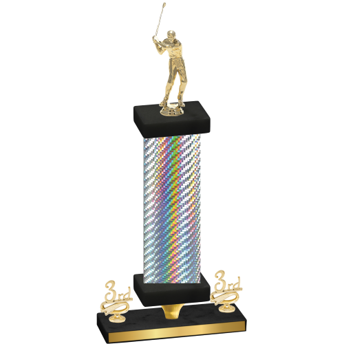 Premium Single Silver Carbon Fiber Third Place Golf Trophy