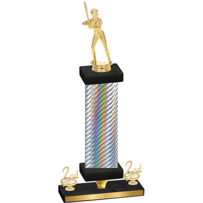 Premium Single Silver Carbon Fiber Second Place Softball Trophy