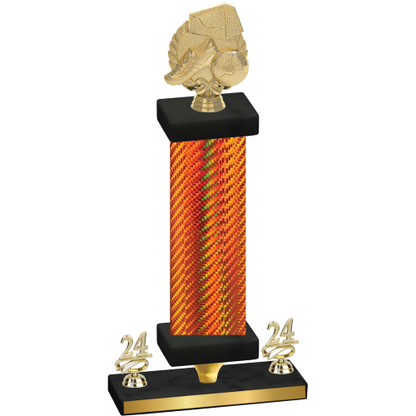 Premium Single Orange Carbon Fiber Year Soccer Trophy