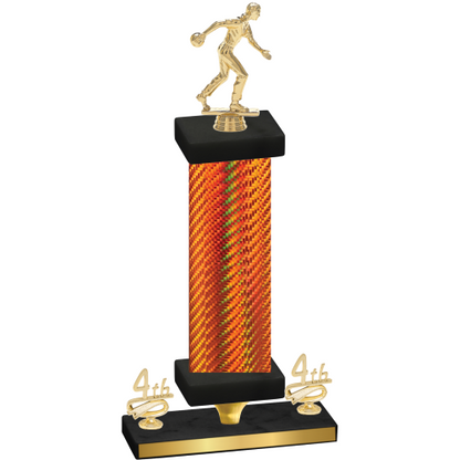 Premium Single Orange Carbon Fiber Fourth Place Bowling Trophy