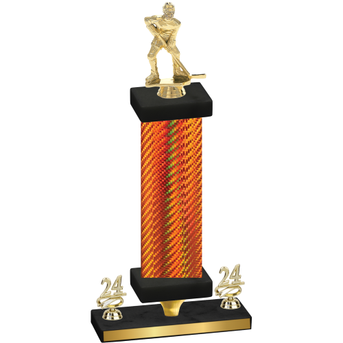 Premium Single Orange Carbon Fiber Year Hockey Trophy
