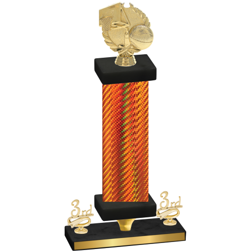 Premium Single Orange Carbon Fiber Third Place Basketball Trophy