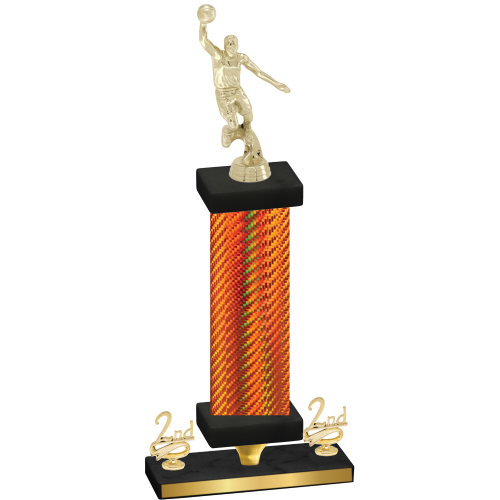 Premium Single Orange Carbon Fiber Second Place Basketball Trophy