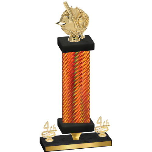 Premium Single Orange Carbon Fiber Fourth Place Baseball Trophy