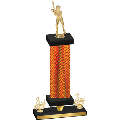 Premium Single Orange Carbon Fiber Third Place Baseball Trophy