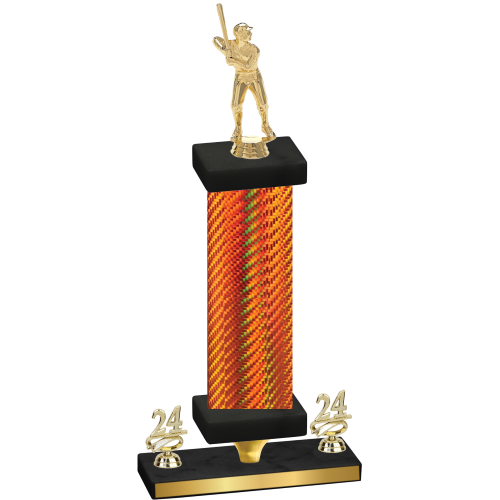Premium Single Orange Carbon Fiber Year Baseball Trophy