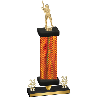 Premium Single Orange Carbon Fiber Year Baseball Trophy