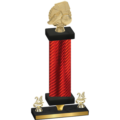 Premium Single Red Carbon Fiber Year Soccer Trophy