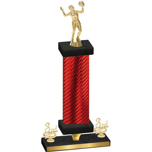 Premium Single Red Carbon Fiber Third Place Volleyball Trophy