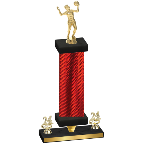 Premium Single Red Carbon Fiber Year Volleyball Trophy