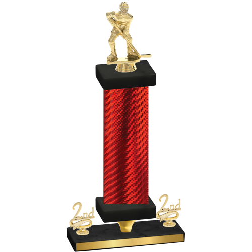 Premium Single Red Carbon Fiber Second Place Hockey Trophy