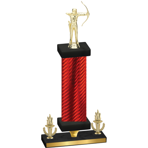 Premium Single Red Carbon Fiber Victory Archery Trophy