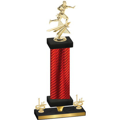 Premium Single Red Carbon Fiber First Place Flag Football Trophy