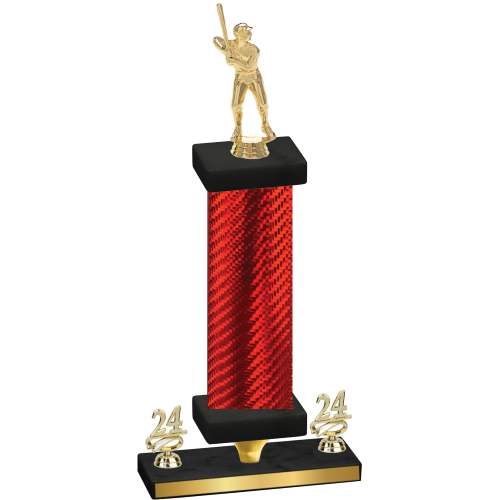 Premium Single Red Carbon Fiber Year Baseball Trophy