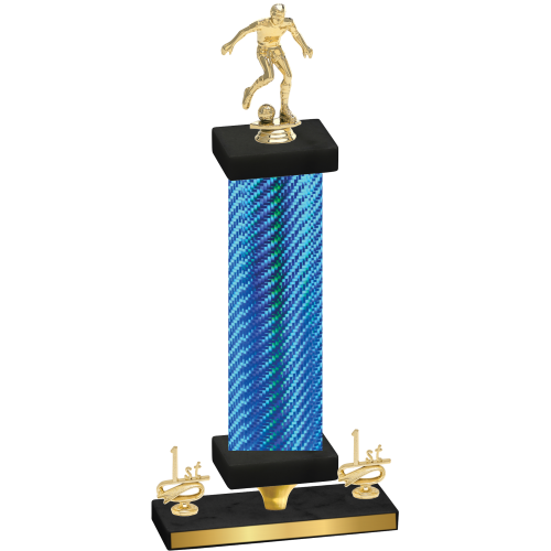 Premium Single Blue Carbon Fiber First Place Soccer Trophy
