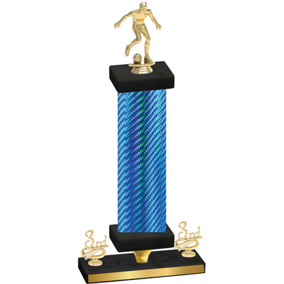 Premium Single Blue Carbon Fiber Third Place Soccer Trophy
