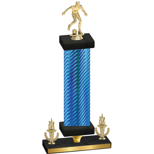 Premium Single Blue Carbon Fiber Victory Soccer Trophy