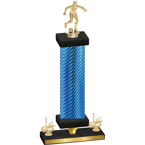 Premium Single Blue Carbon Fiber First Place Soccer Trophy