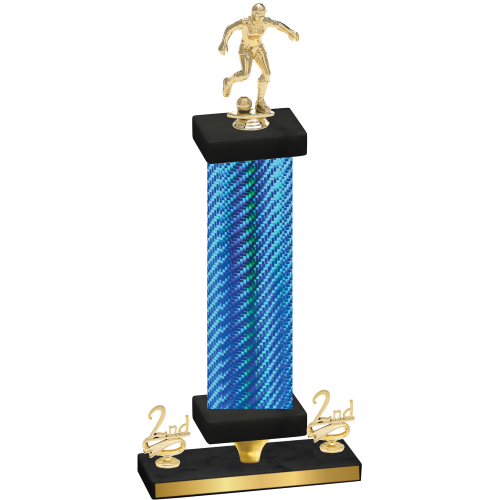 Premium Single Blue Carbon Fiber Second Place Soccer Trophy