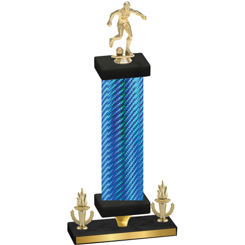 Premium Single Blue Carbon Fiber Victory Soccer Trophy