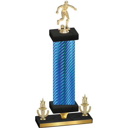 Premium Single Blue Carbon Fiber Victory Soccer Trophy