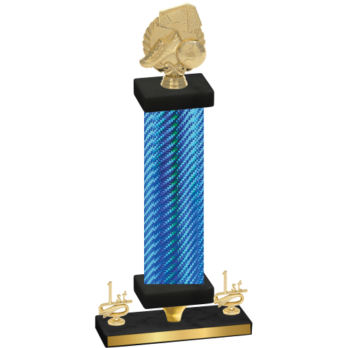 Premium Single Blue Carbon Fiber First Place Soccer Trophy