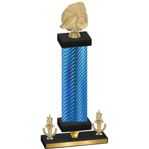 Premium Single Blue Carbon Fiber Victory Soccer Trophy
