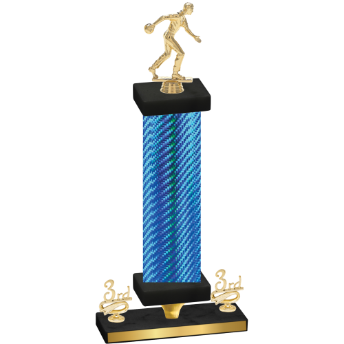 Premium Single Blue Carbon Fiber Third Place Bowling Trophy