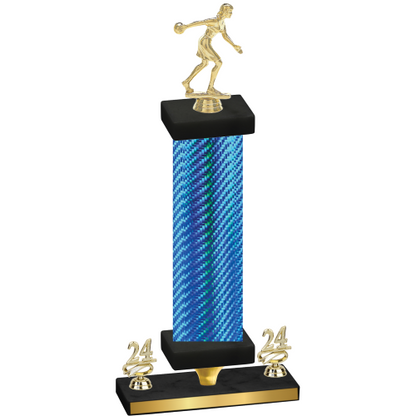 Premium Single Blue Carbon Fiber Year Bowling Trophy