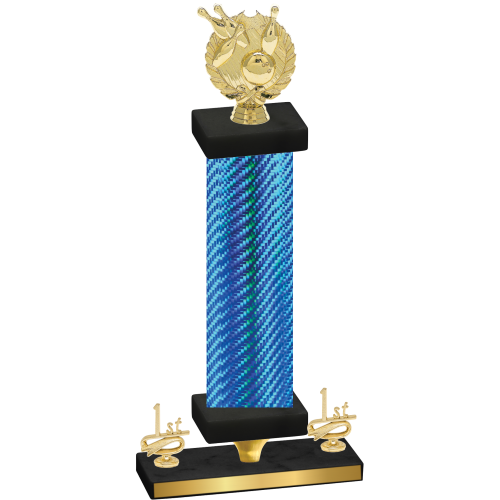 Premium Single Blue Carbon Fiber First Place Bowling Trophy