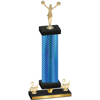 Premium Single Blue Carbon Fiber Second Place Cheerleading Trophy