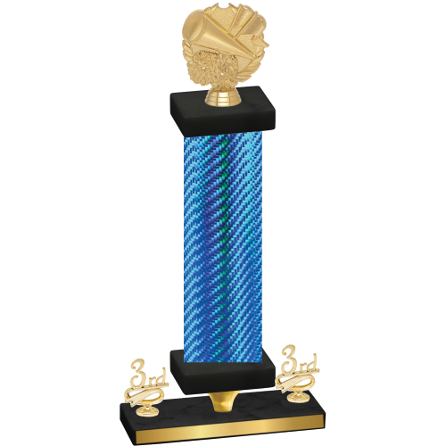 Premium Single Blue Carbon Fiber Third Place Cheerleading Trophy