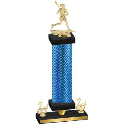 Premium Single Blue Carbon Fiber Second Place Lacrosse Trophy