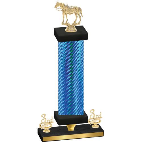 Premium Single Blue Carbon Fiber Third Place Horses Trophy
