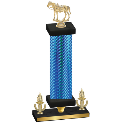 Premium Single Blue Carbon Fiber Victory Horses Trophy