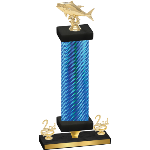 Premium Single Blue Carbon Fiber Second Place Fishing Trophy